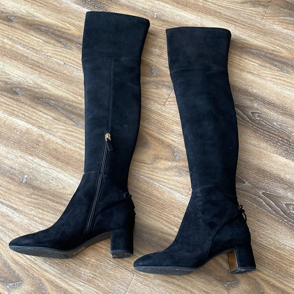 Tory Burch Laila Over the Knee Black Suede Boots - Picture 8 of 15